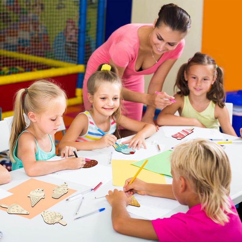 Sophena 80PCS Wooden Ice Cream Cutouts Ornaments to Paint,Summer Decorations 8 Styles DIY Blank Unfinished Wood Cutouts Ornament for Crafts Hanging Decorations - Image 4